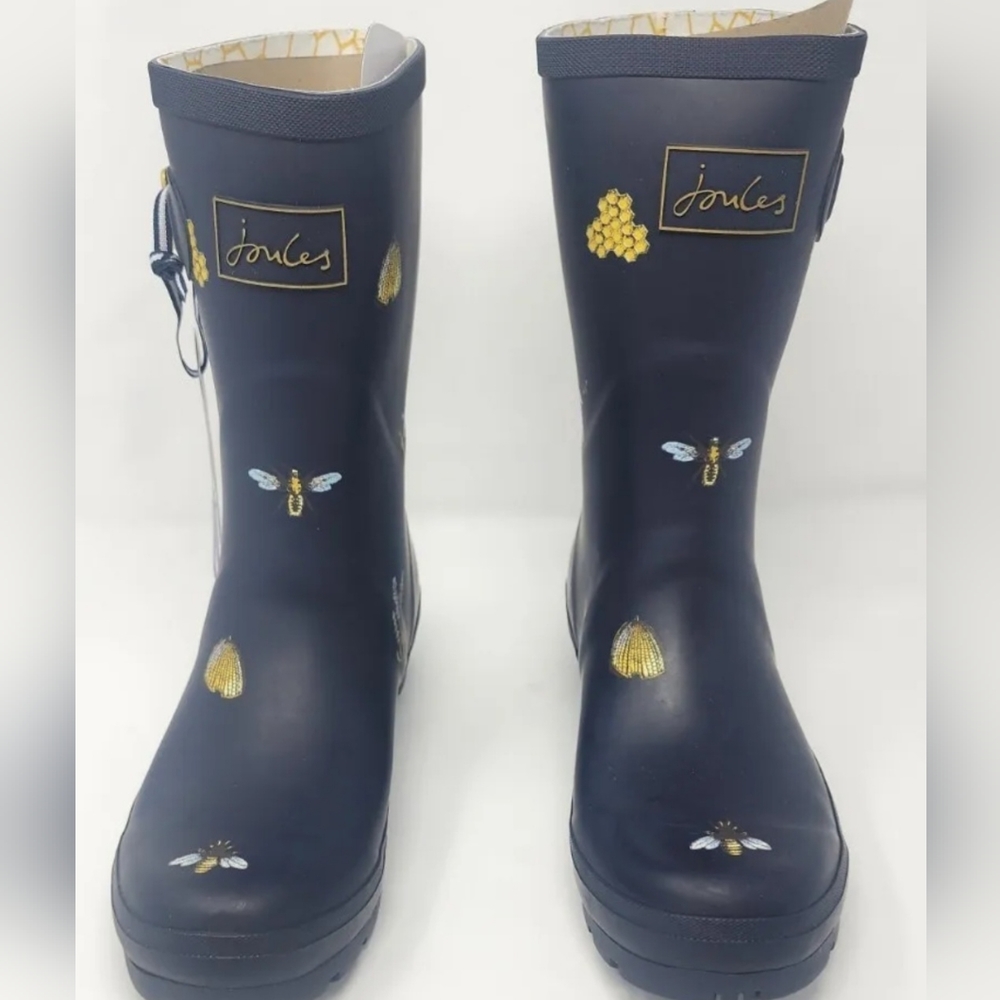 COPY - Joules Women's Molly Welly Rain Boot Black Metallic Bees US Size 9